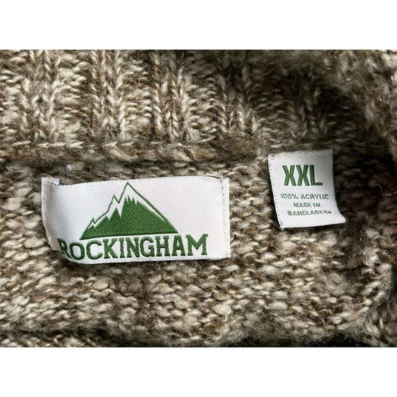 Rockingham Knit Sweater Mens Size XXL Beige Button Up Mock Turtle Neck 1/4 - Picture 3 of 8